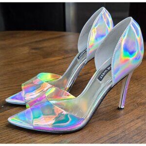 Holographic Silver Pointed Toe Heels Size 6.5M By Nine West DOrsay Style Stilett